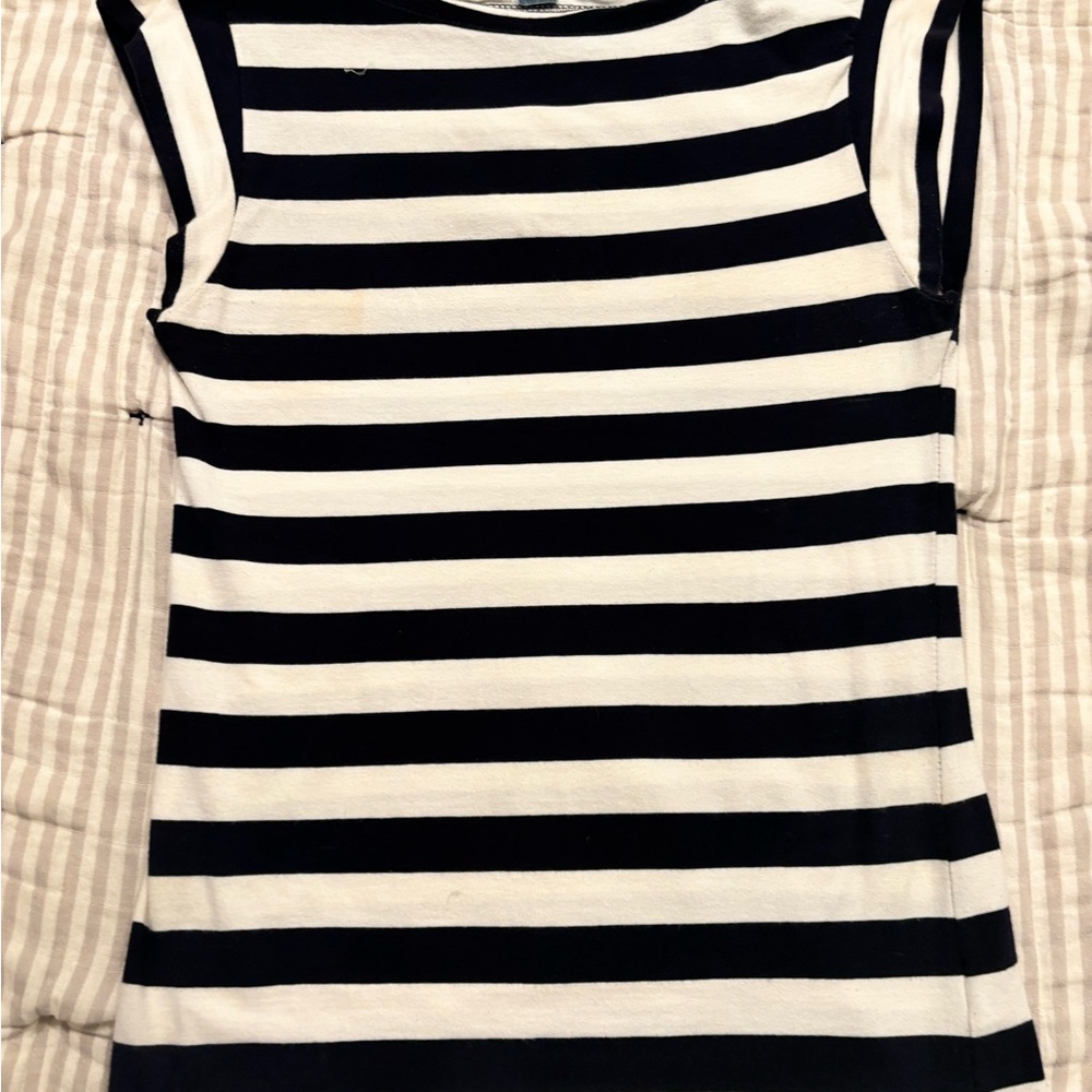 French Connection Navy Blue and White Striped Tank Top